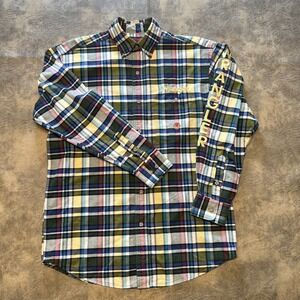 VTG Wrangler 20X Shirt Men's M* Madras Plaid Twill Rodeo Embroidered Spellout